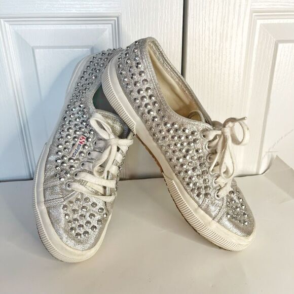Superga Cotu 2750 Allover Metallic Studded Low Top Lace Up Canvas Sneakers - Picture 3 of 11